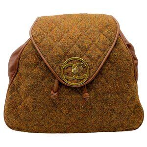 Chanel Vintage 1990's Brown Wool / Leather Backpack